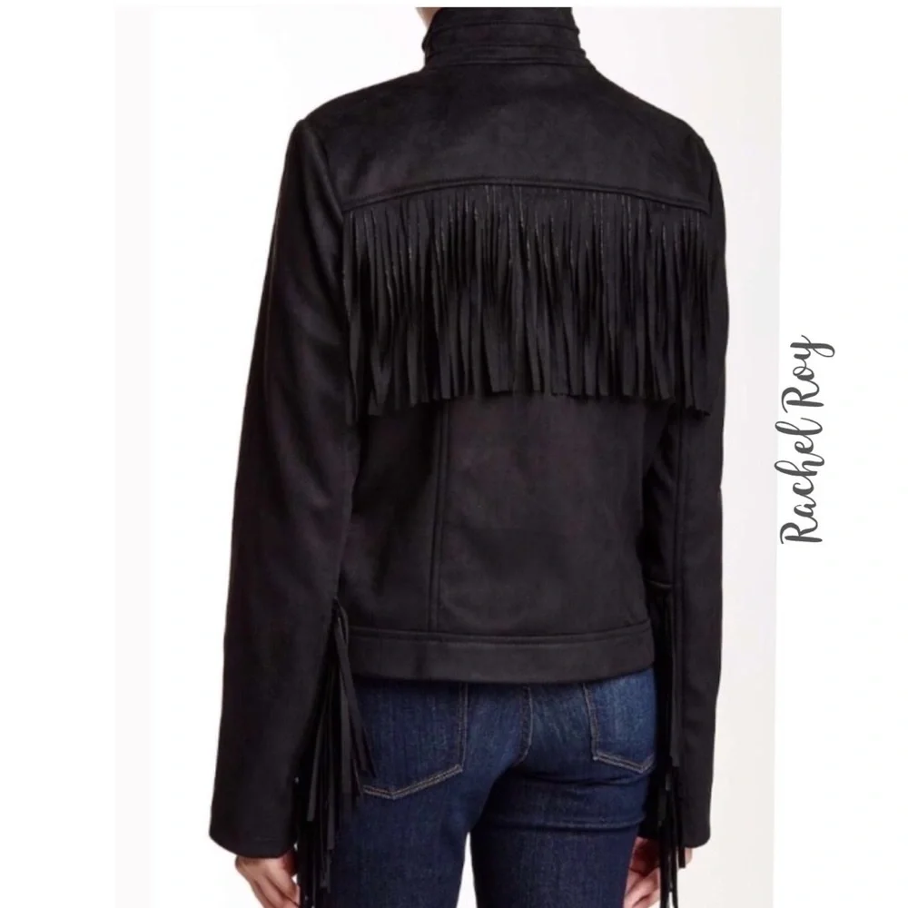 Rachel Roy Fringe Faux Suede Moto Jacket NWT